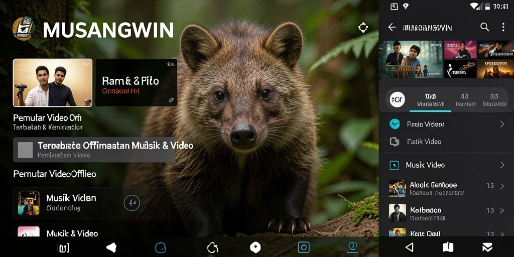 Screenshot utama MUSANGWIN menampilkan antarmuka Pemutar Video Offline yang ramah pengguna.